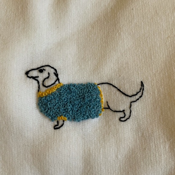 Handmade Weiner Dog Embroidered Sweatshirt Crewneck - Picture 2 of 4